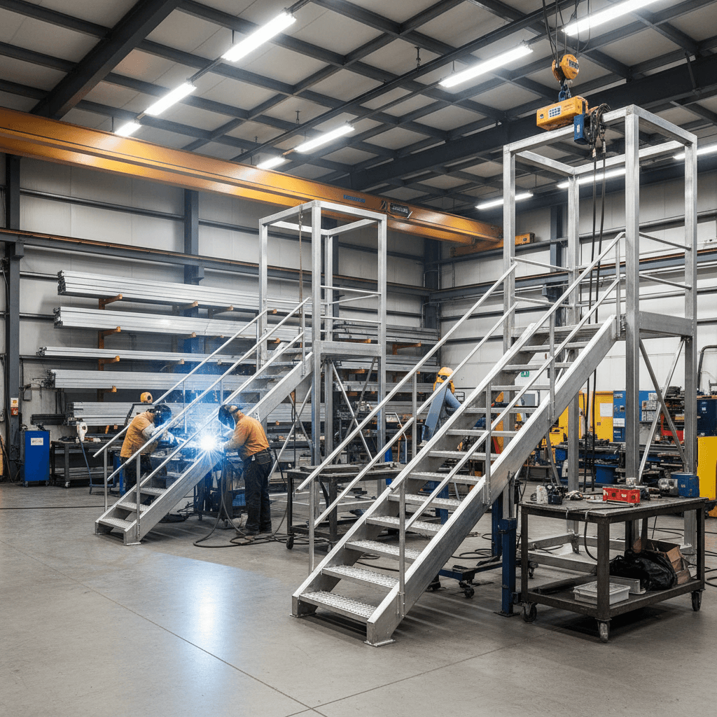 Steel and aluminum crossover stair construction details